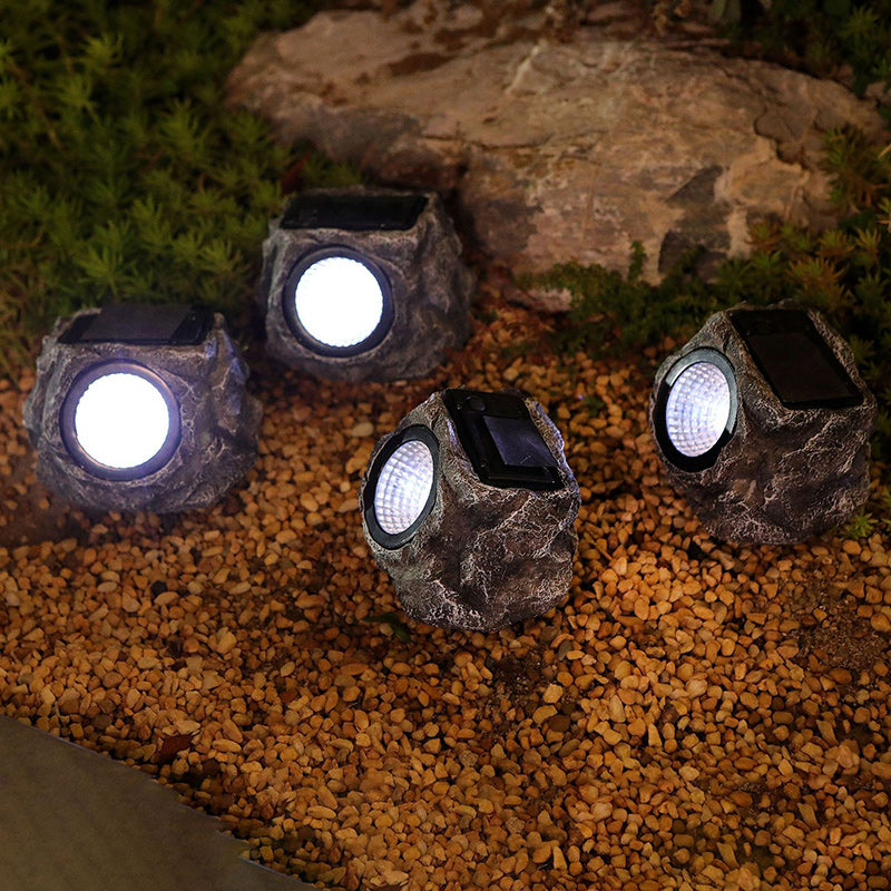 Modern Art Deco Solar Waterproof Stone Shape Plastic Resin LED Lawn Landscape Light Outdoor Light For Garden