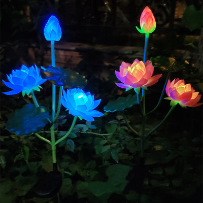 Contemporary Creative Lotus Flower Lotus Leaf Silk Cloth Stainless Steel LED Landscape Light Outdoor Light For Garden