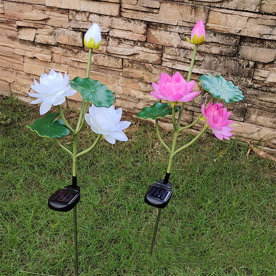 Contemporary Creative Lotus Flower Lotus Leaf Silk Cloth Stainless Steel LED Landscape Light Outdoor Light For Garden