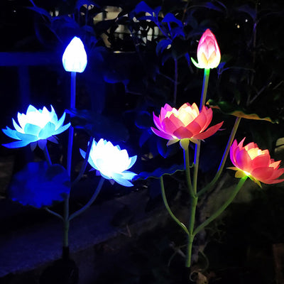 Contemporary Creative Lotus Flower Lotus Leaf Silk Cloth Stainless Steel LED Landscape Light Outdoor Light For Garden