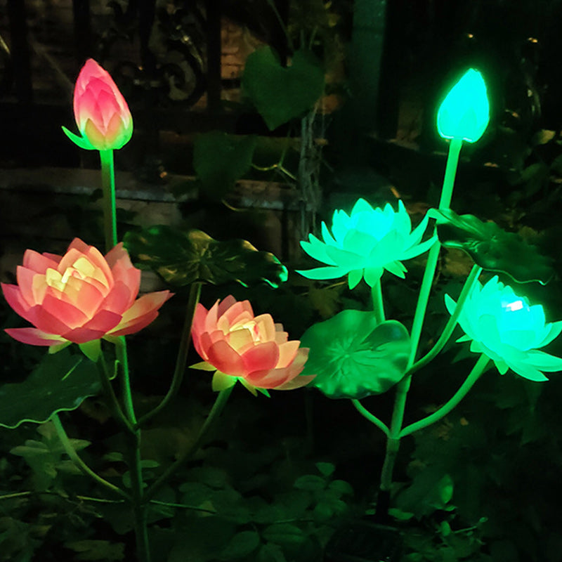 Contemporary Creative Lotus Flower Lotus Leaf Silk Cloth Stainless Steel LED Landscape Light Outdoor Light For Garden