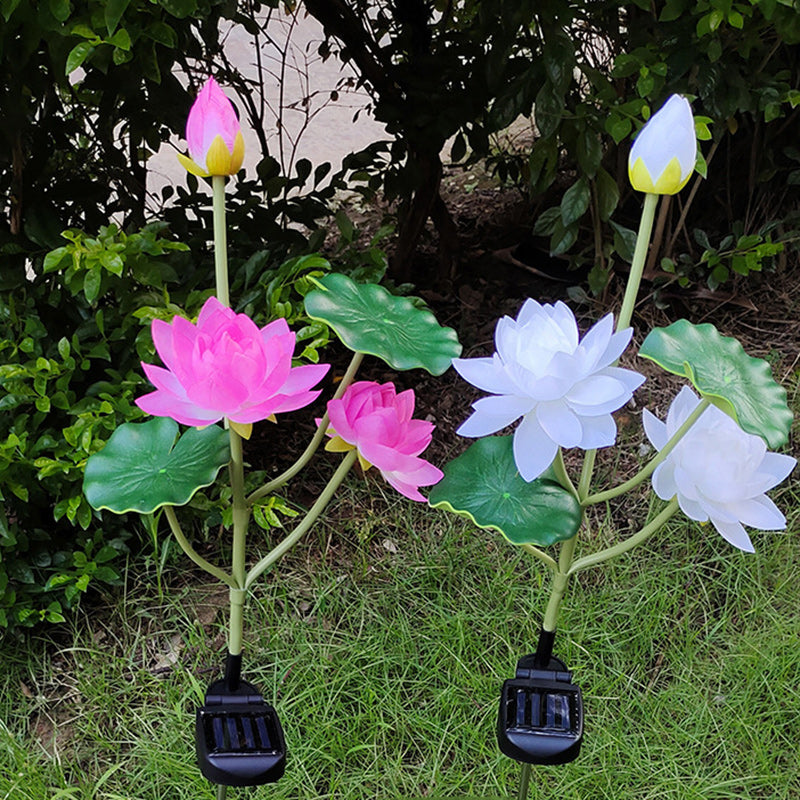 Contemporary Creative Lotus Flower Lotus Leaf Silk Cloth Stainless Steel LED Landscape Light Outdoor Light For Garden