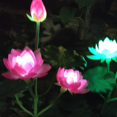 Contemporary Creative Lotus Flower Lotus Leaf Silk Cloth Stainless Steel LED Landscape Light Outdoor Light For Garden