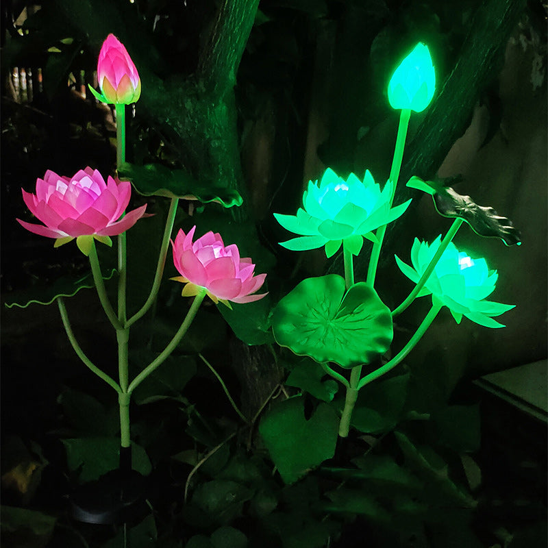 Contemporary Creative Lotus Flower Lotus Leaf Silk Cloth Stainless Steel LED Landscape Light Outdoor Light For Garden