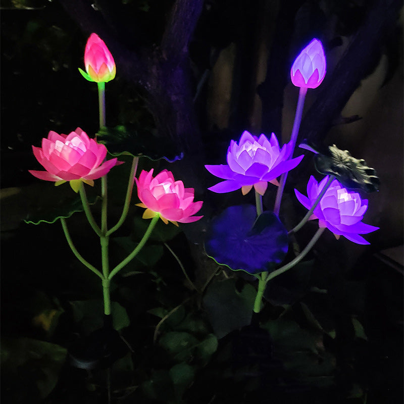 Contemporary Creative Lotus Flower Lotus Leaf Silk Cloth Stainless Steel LED Landscape Light Outdoor Light For Garden