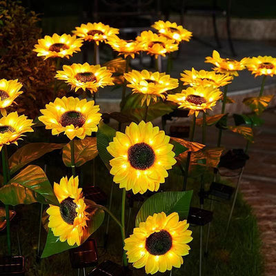 Contemporary Creative Solar Waterproof Sunflower Silk Stainless Steel LED Landscape Light Outdoor Light For Garden