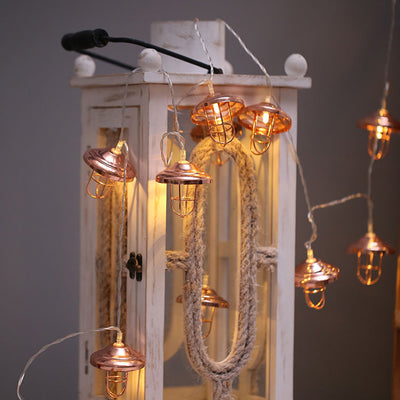 Modern Art Deco Mini Lantern Iron Plastic LED String Light For Bedroom