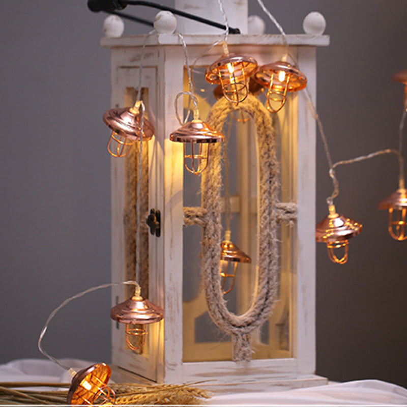 Modern Art Deco Mini Lantern Iron Plastic LED String Light For Bedroom