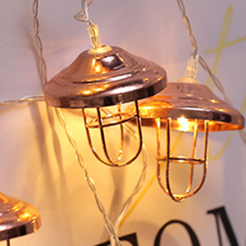 Modern Art Deco Mini Lantern Iron Plastic LED String Light For Bedroom