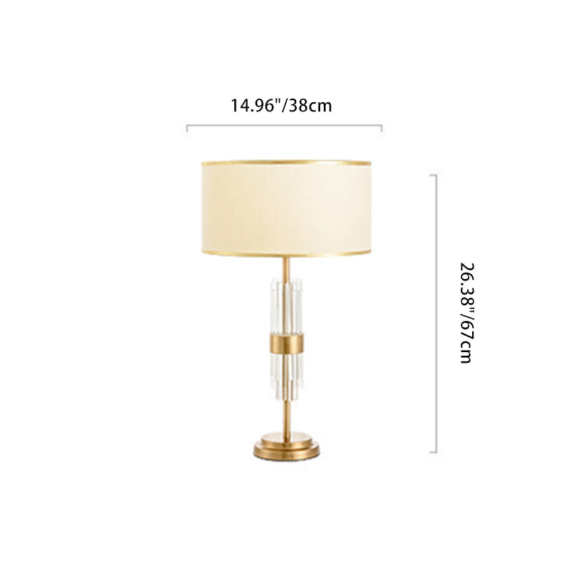 Contemporary Luxury Round Cylinder Fabric Shade Glass Metal Base 1-Light Table Lamp For Bedroom