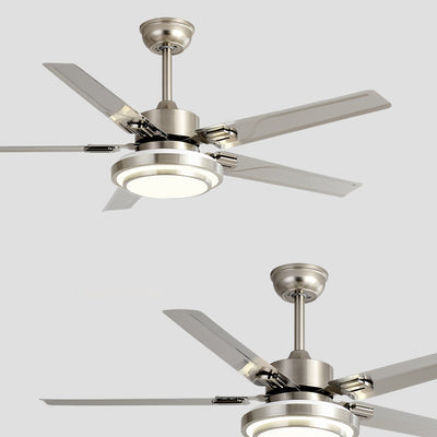 Contemporary Industrial Round Rectangular Fan Blade Iron LED Downrods Ceiling Fan Light For Living Room