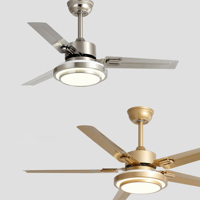 Contemporary Industrial Round Rectangular Fan Blade Iron LED Downrods Ceiling Fan Light For Living Room