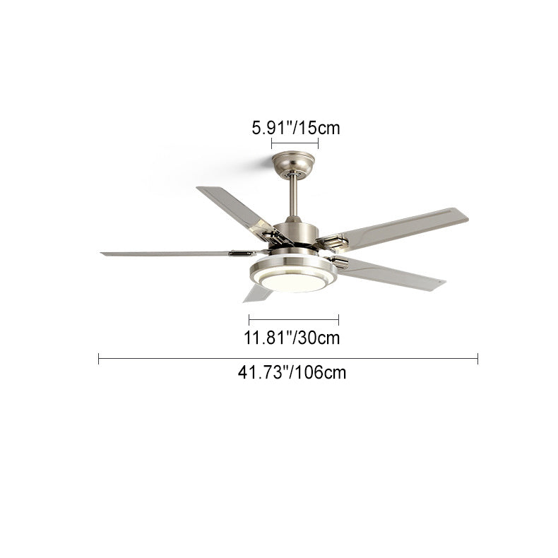 Contemporary Industrial Round Rectangular Fan Blade Iron LED Downrods Ceiling Fan Light For Living Room