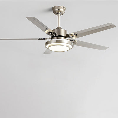 Contemporary Industrial Round Rectangular Fan Blade Iron LED Downrods Ceiling Fan Light For Living Room