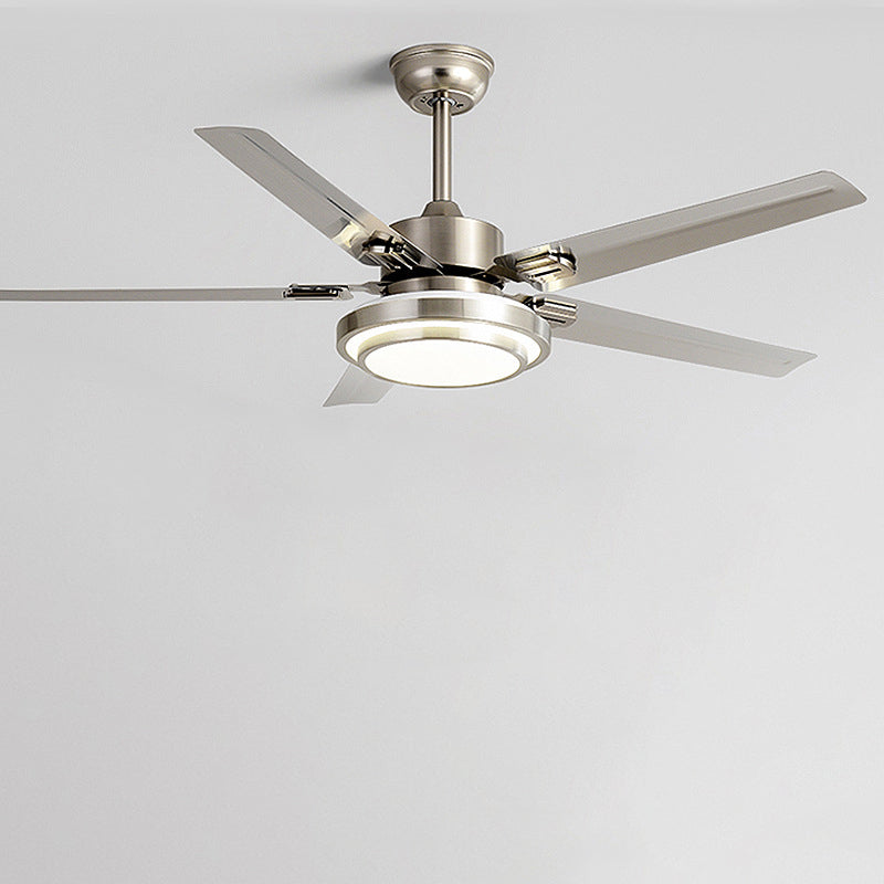 Contemporary Industrial Round Rectangular Fan Blade Iron LED Downrods Ceiling Fan Light For Living Room