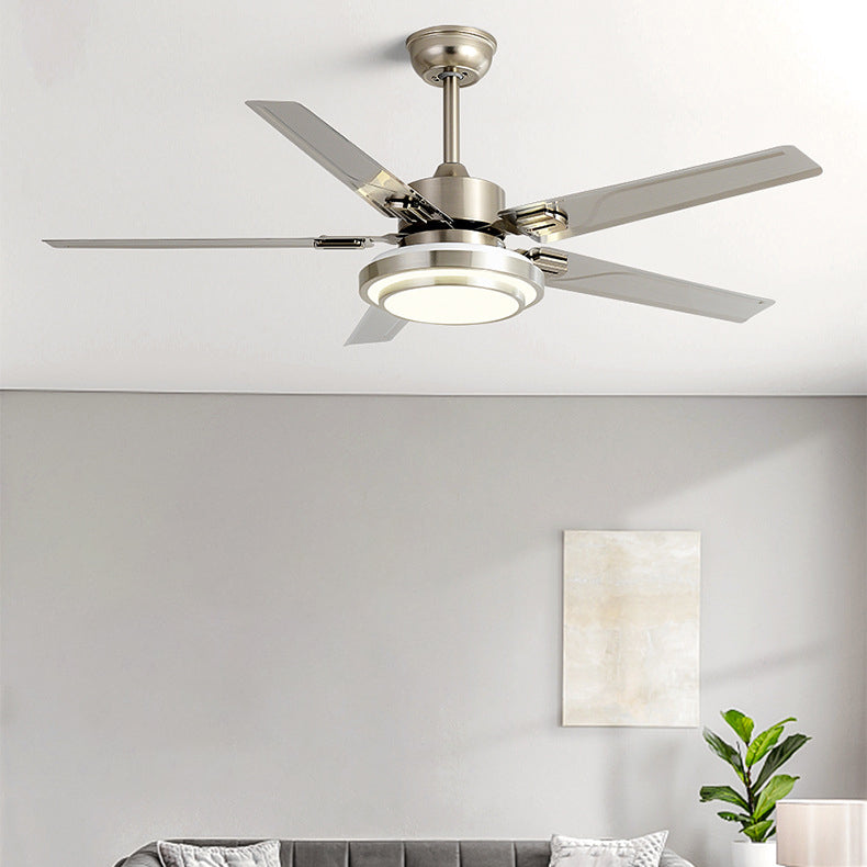 Contemporary Industrial Round Rectangular Fan Blade Iron LED Downrods Ceiling Fan Light For Living Room