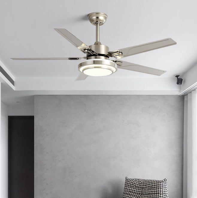 Contemporary Industrial Round Rectangular Fan Blade Iron LED Downrods Ceiling Fan Light For Living Room