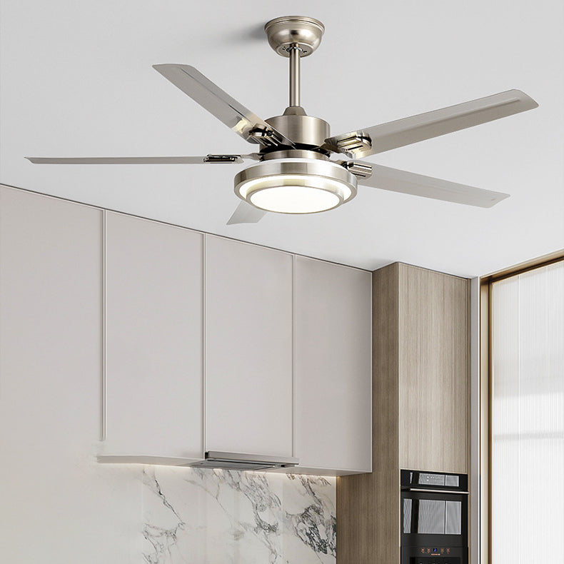 Contemporary Industrial Round Rectangular Fan Blade Iron LED Downrods Ceiling Fan Light For Living Room