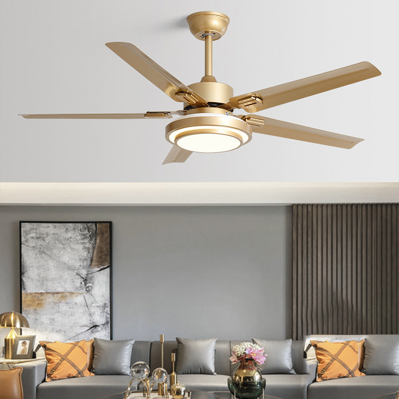 Contemporary Industrial Round Rectangular Fan Blade Iron LED Downrods Ceiling Fan Light For Living Room