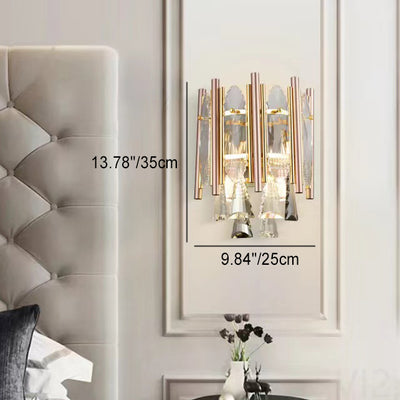 Contemporary Luxury Cylinder Half Round Iron Crystal Shade 2-Light Wall Sconce Lamp For Living Room