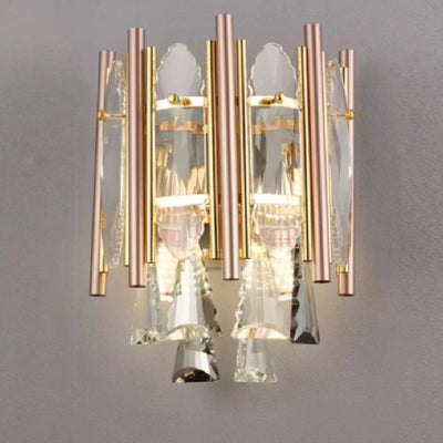 Contemporary Luxury Cylinder Half Round Iron Crystal Shade 2-Light Wall Sconce Lamp For Living Room