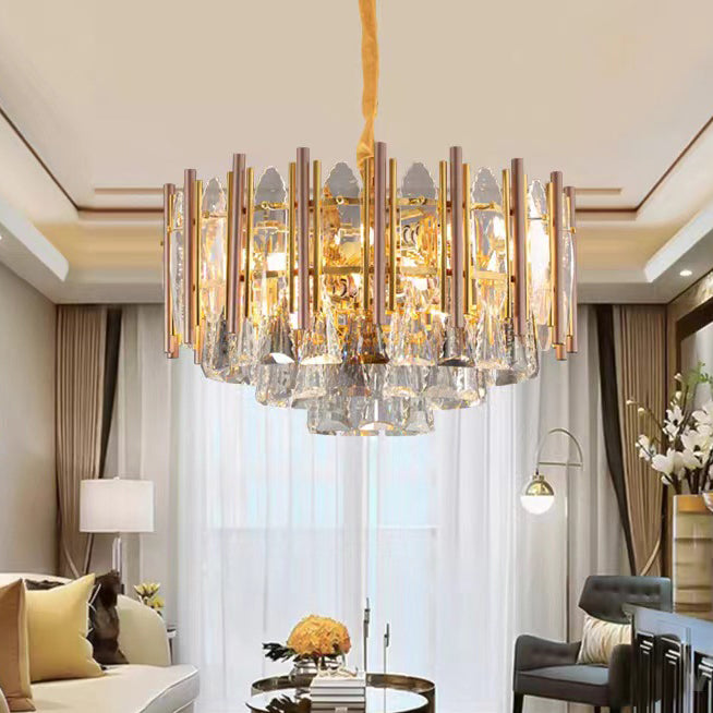 Contemporary Luxury Round Iron Frame Crystal Shade 6/11 Light Chandelier For Living Room