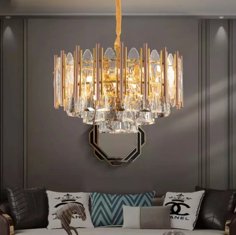 Contemporary Luxury Round Iron Frame Crystal Shade 6/11 Light Chandelier For Living Room