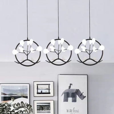 Contemporary Nordic Round Leaf Shape Bird Iron Frame Acrylic 9-Light Pendant Light For Living Room