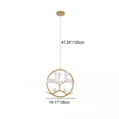 Contemporary Nordic Round Leaf Shape Bird Iron Frame Acrylic 9-Light Pendant Light For Living Room