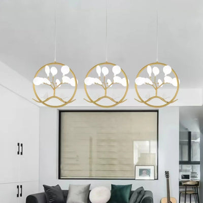 Contemporary Nordic Round Leaf Shape Bird Iron Frame Acrylic 9-Light Pendant Light For Living Room