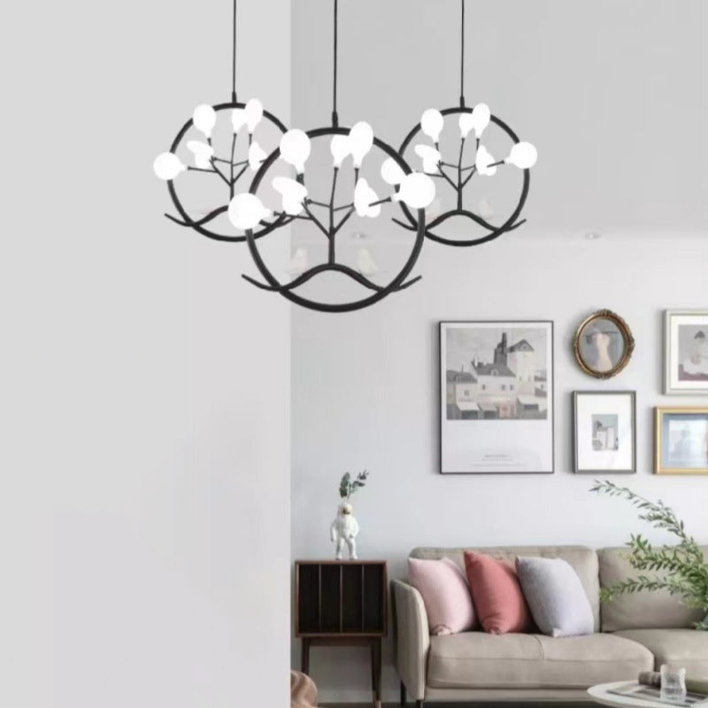 Contemporary Nordic Round Leaf Shape Bird Iron Frame Acrylic 9-Light Pendant Light For Living Room