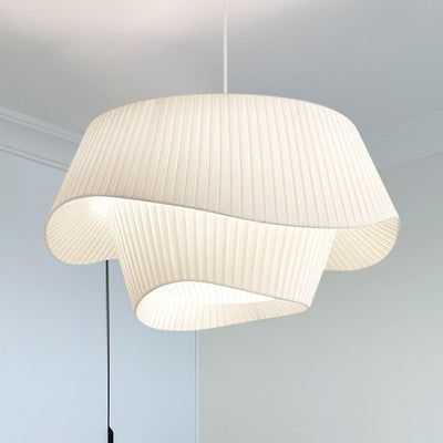 Modern Minimalist Round Wave Fabric Shade Iron 4-Light Chandelier For Living Room