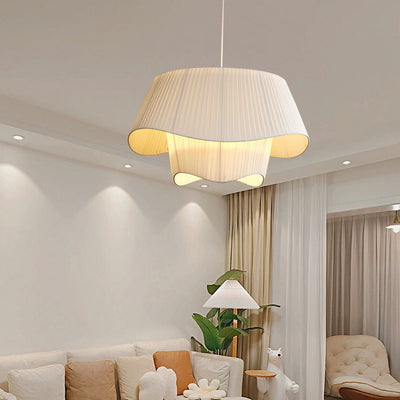 Modern Minimalist Round Wave Fabric Shade Iron 4-Light Chandelier For Living Room