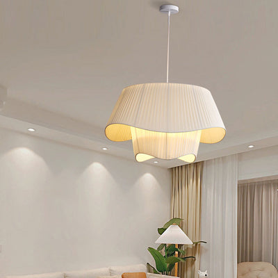 Modern Minimalist Round Wave Fabric Shade Iron 4-Light Chandelier For Living Room