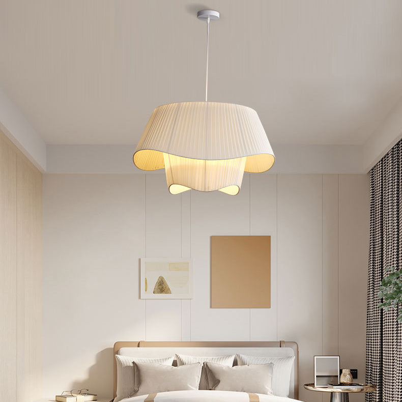 Modern Minimalist Round Wave Fabric Shade Iron 4-Light Chandelier For Living Room