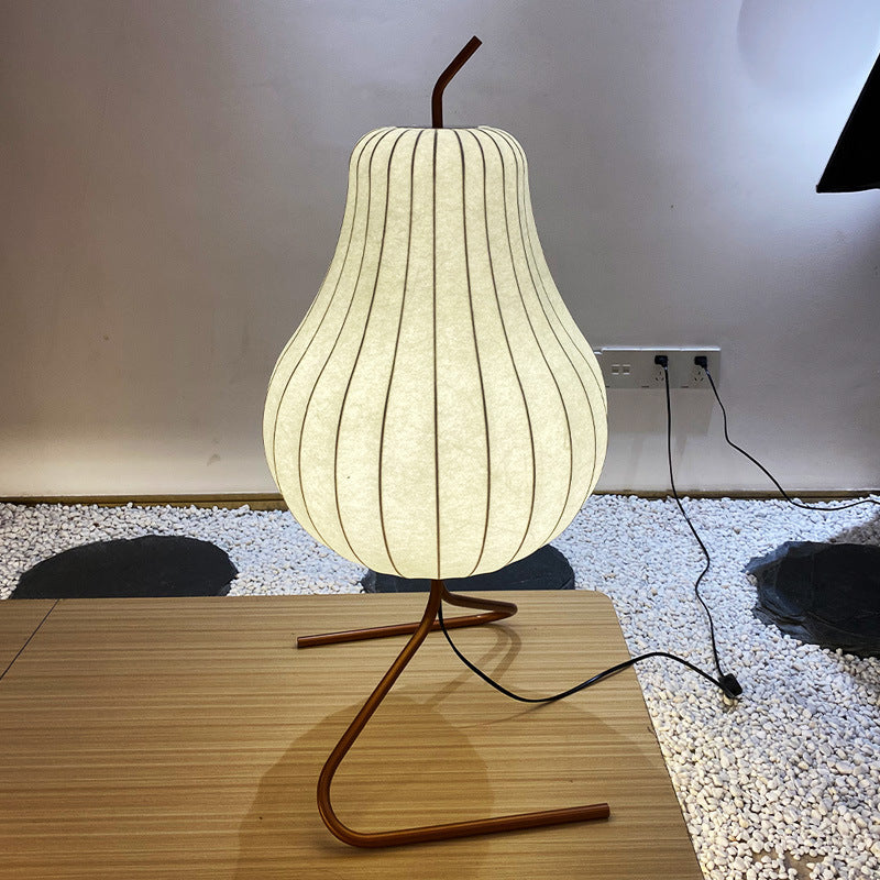 Traditional Japanese Pear Silk Shade Iron 1-Light Standing Floor Lamp For Living Room