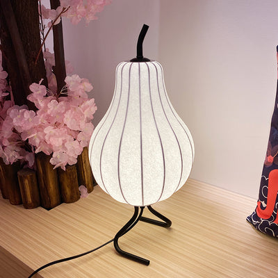 Traditional Japanese Pear Silk Shade Iron 1-Light Standing Floor Lamp For Living Room