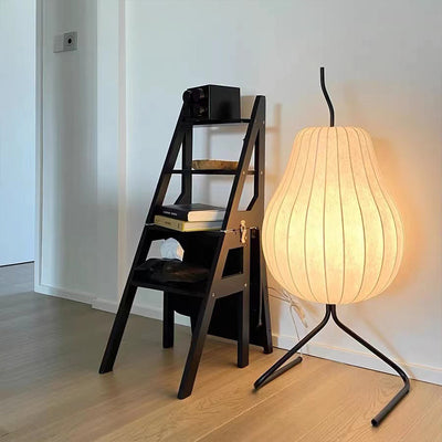 Traditional Japanese Pear Silk Shade Iron 1-Light Standing Floor Lamp For Living Room