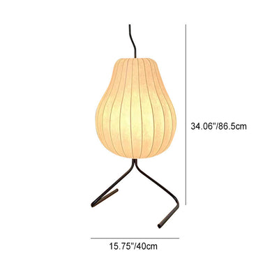 Traditional Japanese Pear Silk Shade Iron 1-Light Standing Floor Lamp For Living Room