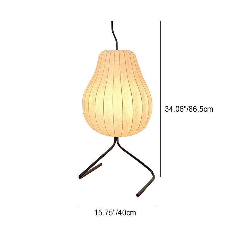 Traditional Japanese Pear Silk Shade Iron 1-Light Standing Floor Lamp For Living Room