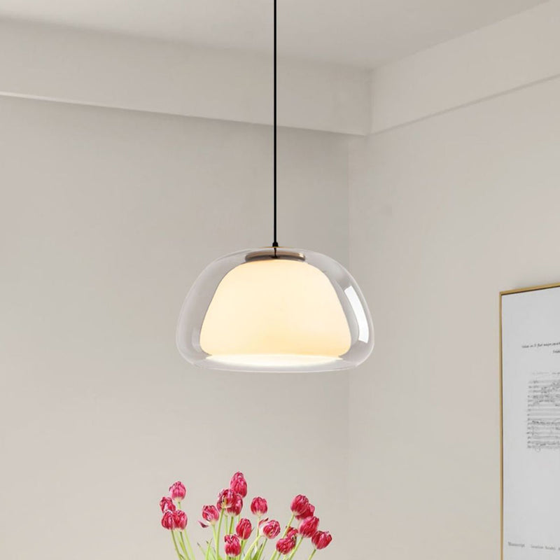 Modern Minimalist Oval Aluminum Iron Glass 1-Light Pendant Light For Living Room