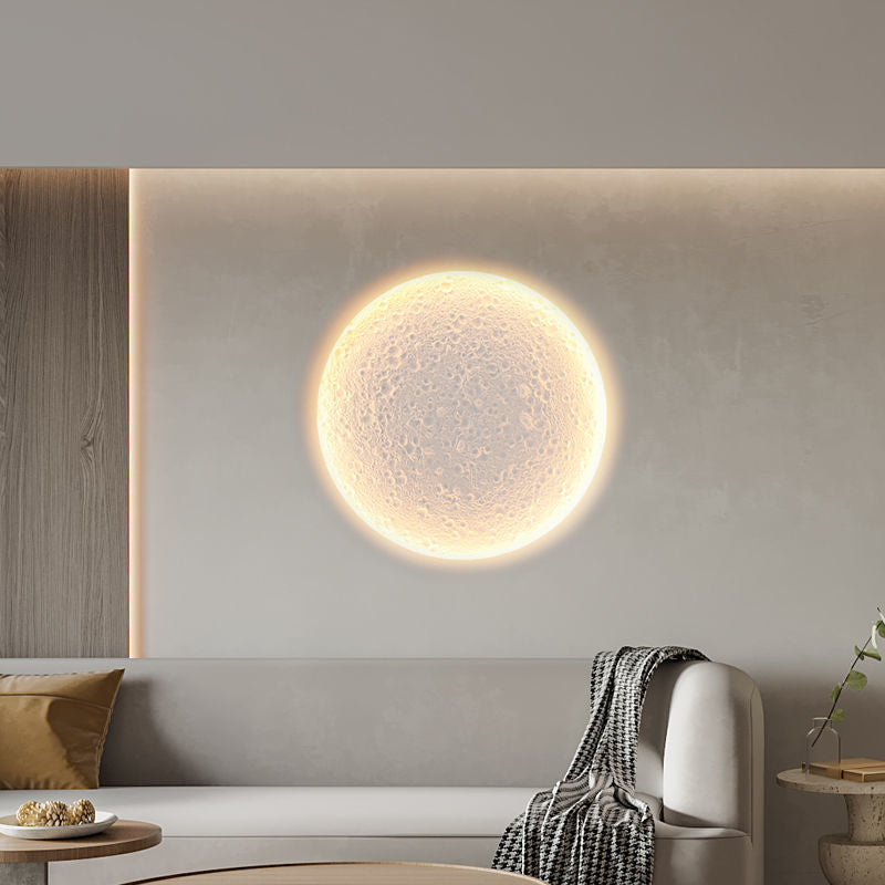 Moderne minimalistische runde Mond Eisen Gips LED Wandleuchte Lampe für Wohnzimmer 