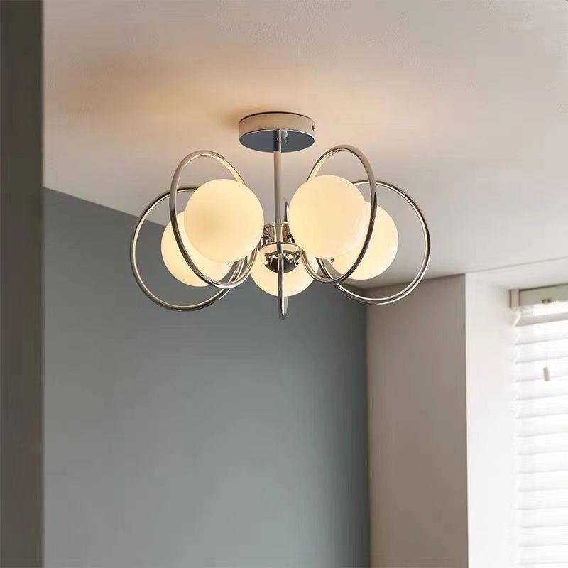 Contemporary Nordic Circle Orb Iron Glass Shade 3/5 Light Chandelier For Living Room