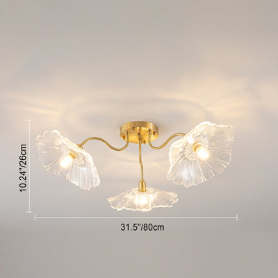 Modern Minimalist Branch Flower Copper Frame Glass Shade 3/5/6 Light Semi-Flush Mount Ceiling Light For Living Room