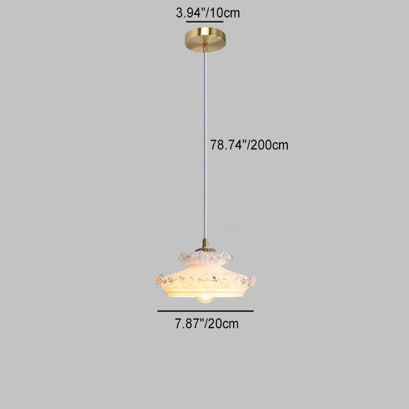 Contemporary Nordic Round Lace All Brass Glass 1-Light Pendant Light For Living Room