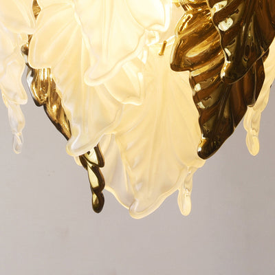 Traditional French Round Leaf Shape Glass Shade Iron 3/6/9/12 Light Chandelier For Living Room