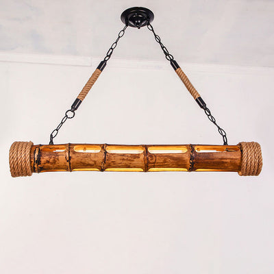 Traditional Rustic Round Bamboo Cylinder Hardware Hemp Rope LED Island Light Chandelier For Dining Room