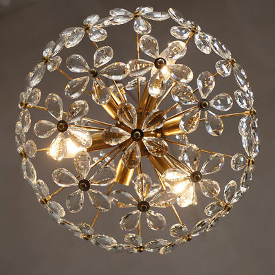 Traditional French Round Crystal Flower Copper 6/8 Light Chandelier For Living Room