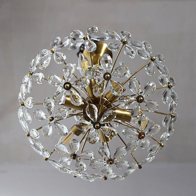 Traditional French Round Crystal Flower Copper 6/8 Light Chandelier For Living Room