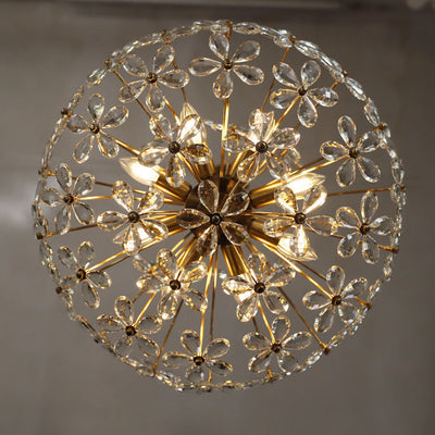 Traditional French Round Crystal Flower Copper 6/8 Light Chandelier For Living Room